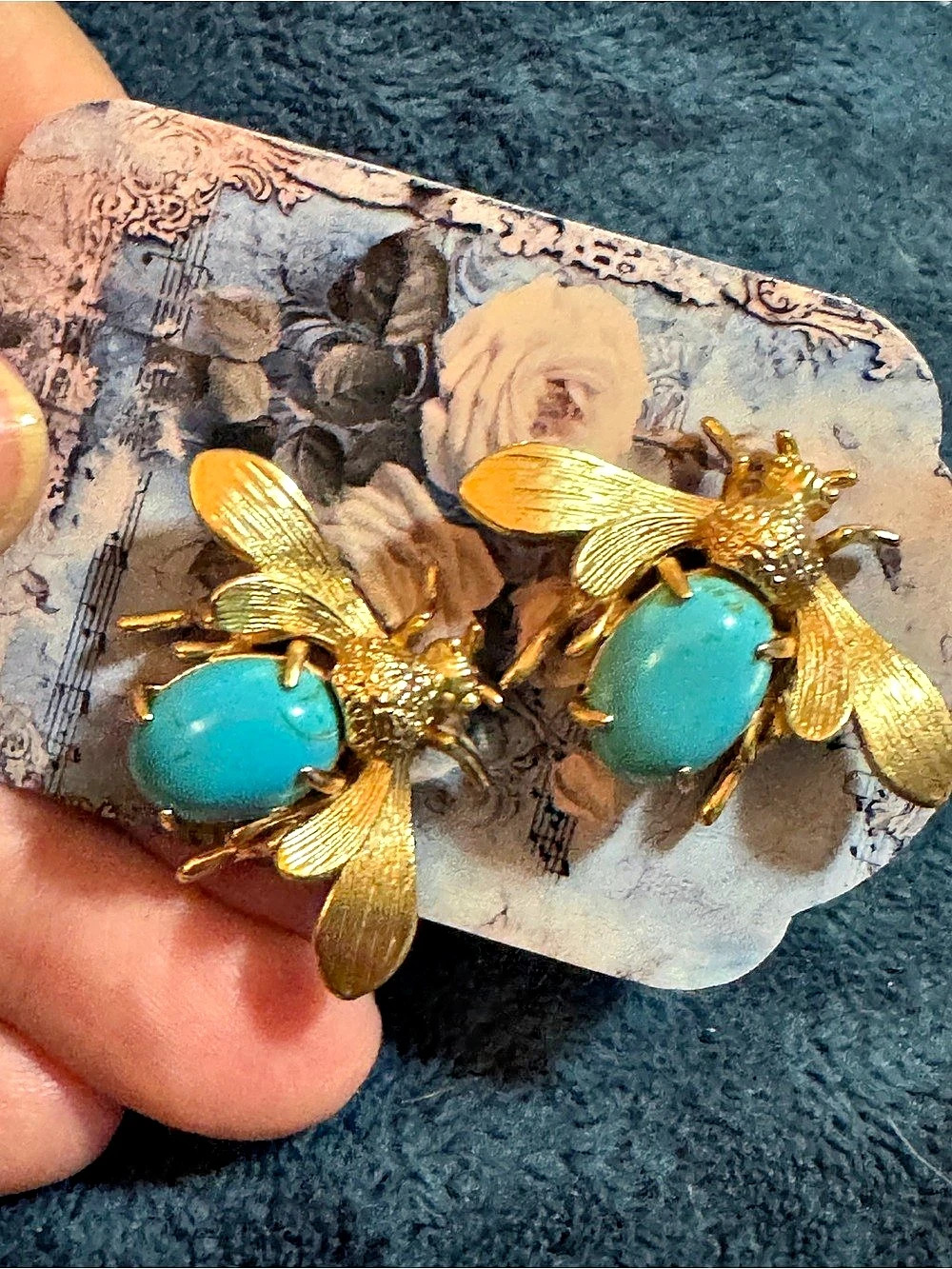 Bee Statement Earrings in Gold & Turquoise -New